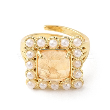 Natural Mixed Gemstone Square Adjustable Ring with Plastic Pearl Beaded(RJEW-E075-04G)-3