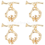 4Pcs Brass Toggle Clasps, Long-Lasting Plated, Flower, Real 18K Gold Plated, Flower: 18.5x15x3mm, Hole: 1.5x2.5mm, Bar: 22x6x5mm, Hole: 1.8x2.5mm(KK-LP0001-43)