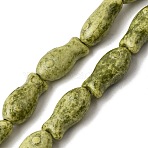 Vintage Handmade Porcelain Beads Strands, Fancy Antique Glazed Porcelain, Fish, Yellow Green, 18x9x7mm, Hole: 1.8mm, about 20pcs/strand, 14.37''(36.5cm)(PR-CBAA37B-01A)