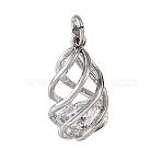 Brass Pave Clear Cubic Zirconia Charms, Spiral Cage Charms, Rack Plating, Nickel Free, Platinum, 14x8~8.5mm, Hole: 2mm(KK-CBA7157-10P)