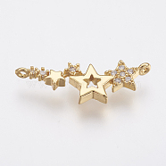 Brass Micro Pave Cubic Zirconia Links, Lead Free & Cadmium Free, Star, Golden, 8x23x2mm, Hole: 0.8mm(ZIRC-F083-049G-RS)