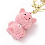 Animals PVC Plastic Keychain, with Alloy Key Rings and Bell, Pig Pattern, 20x3.6cm(KEYC-PW0002-107D)