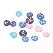 Handmade Polymer Clay Cabochons, Nail Art Studs, Nail Art Decoration Accessories, Flat Round with Constellation, Mixed Color, 4.5~6.5x0.5~0.8mm, about 27775pcs/500g(CLAY-I010-05)