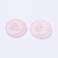 Natural Rose Quartz  Pendants, Donut/Pi Disc, Donut Width: 15.8~16mm, 39~40x6~7mm, Hole: 8mm(G-F524-H01)