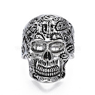 Gothic Punk Skull Alloy Open Cuff Ring for Men Women, Cadmium Free & Lead Free, Antique Silver, US Size 9 1/4(19.1mm)(RJEW-T009-62AS)