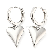 Rack Plating Brass Heart Dangle Hoop Earrings, Lead Free & Cadmium Free, Platinum, 32x13.5mm(EJEW-Q779-01P)
