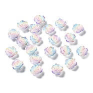 Tricolor Opaque Resin Cabochons, Rainbow Color Flower, Colorful, 10x10x4.5mm(CRES-P029-C02)