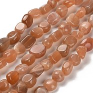 Natural Peach Moonstone Beads Strands, Nuggets, Tumbled Stone, 7~13x4.5~10x4.5~10mm, Hole: 1.2mm, about 44~46pcs/strand, 15.08~16.14 inch(38.3~41cm)(G-P497-01E-69B)