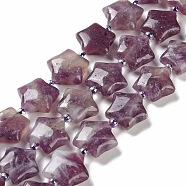 Natural Amethyst Beads Strands, with Seed Beads, Puffed Star, 14~15.5x15~16x6.5~7mm, Hole: 1mm, about 24~25pcs/strand, 15.55''~15.95''(39.5~40.5cm)(G-NH0005-023)