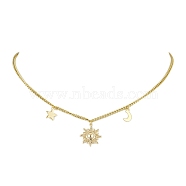 Sun & Star & Moon Brass Pendant Necklaces, with 304 Stainless Steel Curb Chains, Golden, 16.06 inch(40.8cm)(NJEW-JN04808)