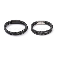 Black Microfiber Braided Cord Double-strand Bracelet with 304 Stainless Steel Magnetic Clasps, Punk Wristband for Men Women, Mixed Color, 8-1/2 inch(21.5cm)(BJEW-P275-18)