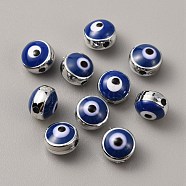 CCB Plastic Beads, with Double Side Enamel, Flat Round with Evil Eye, Midnight Blue, 8x5mm, Hole: 1.5mm(FIND-WH0038-89A-06)