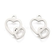 Valentine's Day 304 Stainless Steel Charms, Heart with Heart, Stainless Steel Color, 11.5x10x1mm, Hole: 1.2mm(STAS-I151-25P)