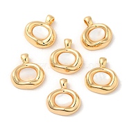 Brass Pave Shell Pendants, Oval Charms, Real 18K Gold Plated, 21x19x6mm, Hole: 4.5x3mm(KK-M270-46G)
