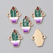 Alloy Dark Green Enamel Connector Charms, with Paillette, Light Gold, Cactus Pattern, 17x13x1.5mm, Hole: 1.8mm(ENAM-CJC0019-01C)