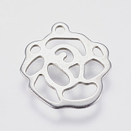 201 Stainless Steel Charms, Hollow Flower, Stainless Steel Color, 13x12x0.5mm, Hole: 1mm(STAS-P225-016P)