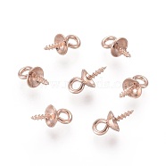 304 Stainless Steel Screw Eye Pin Peg Bails, For Half Drilled Beads, Rose Gold, 10x5mm, Hole: 2mm, Pin: 1mm(STAS-H410-18RG-C)