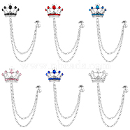 6Pcs 6 Colors Rhinestone Crown Hanging Chain Brooches, Platinum Alloy Badges for Backpack Clothes, Mixed Color, 18.8cm, 1Pc/color(JEWB-HY0001-30)
