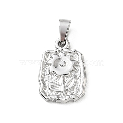 304 Stainless Steel Pendants, with 201 Stainless Steel Snap on Bails, Irregular Rectangle with Flower Charms, Stainless Steel Color, 22x15x2.5mm, Hole: 6.5x4mm(SA-CBA34D4-03D-P)