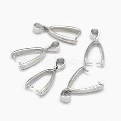 Anti-Tarnish Rhodium Plated 925 Sterling Silver Pendant Bails, Platinum, 17.5x3mm, Hole: 4x4.5mm, Pin: 0.6mm(STER-E061-58P)