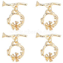 4Pcs Brass Toggle Clasps, Long-Lasting Plated, Flower, Real 18K Gold Plated, Flower: 18.5x15x3mm, Hole: 1.5x2.5mm, Bar: 22x6x5mm, Hole: 1.8x2.5mm(KK-LP0001-43)