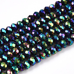 Electroplate Glass Beads Strands, Full Plated, Faceted, Rondelle, Rainbow Plated, 2x1.5mm, Hole: 0.6mm, about 230~242pcs/Strand, 14.57~14.96 inch(37~38cm)(EGLA-F149-FP-06-1)