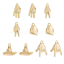 10Pcs 5 Style Brass Charms, Nickel Free, Plam, Gesture Language, Finger Heart & Victory &Hold Fist Salute, Real 18K Gold Plated, 9.5~13.5x6~10.5x4~8mm, Hole: 1~1.2mm, 2pcs/style(KK-SZ0006-22)