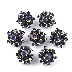 Glass Woven Beads, Ball Cluster Beads, with Sequins, Round with Flower, Black, 12~14mm(FIND-T044-33A-01)