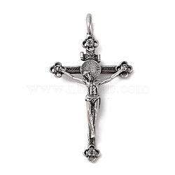 Tibetan Style Alloy Pendants, Cadmium Free & Lead Free, Cross with Jesus, Antique Silver, 54.5x29.5x7mm, Hole: 4mm(FIND-B040-03AS)