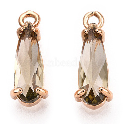 Faceted Glass Pendants, with Golden Tone Brass Open Back Settings, Teardrop, Peru, 14.5x4.5x4mm, Hole: 1.2mm(GLAA-T010-004B)