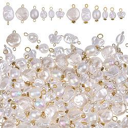 120Pcs 12 Styles ABS Plastic with Acrylic Pearl & Iron Pendants & Connector Charms, Nuggets/Oval/Butterfly, Golden, 17.8~20.3mm, Hole: 3.2mm, 10pcs/style(PALLOY-PH01910)