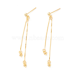 925 Sterling Silver Stud Earring Findings, Long Chain Tassel with Double Peg Bails, for Half Drilled Beads, Golden, 55.5mm, Pin: 0.7mm and 0.6mm(for half drilled beads)(STER-P047-11A-G)