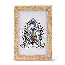 Yoga Gemstone Chakra Picture Frame Stand, with Wood Rectangle Picture Frame, Reiki Energy Stone Home Office Decoration, BurlyWood, 75x120x165mm, Inner Diameter: 140x90mm(DJEW-F021-05B)