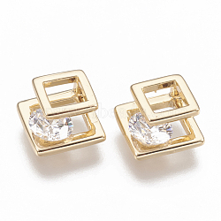 Brass Cubic Zirconia Charms, Square, Nickel Free, Real 18K Gold Plated, 8.5x8.5x4mm(KK-T029-80G)