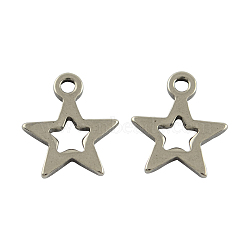 Tarnish Resistant Stainless Steel Star Charms, Stainless Steel Color, 10x9x1mm, Hole: 1mm(STAS-S007)