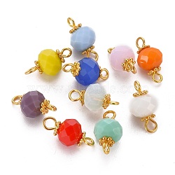 Faceted Rondelle Glass Links Connectors, with Golden Plated Alloy and Brass Findings, Mixed Color, 14.5x7.7x7.7mm, Hole: 1.6~2.2mm(PALLOY-JF00471-M)