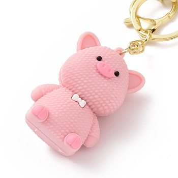 Animals PVC Plastic Keychain, with Alloy Key Rings and Bell, Pig Pattern, 20x3.6cm