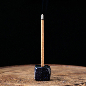 Synthetic Blue Goldstone Incense Burners, Sqaure Incense Holders, Home Office Teahouse Zen Buddhist Supplies, 15~20mm