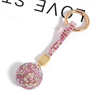 PU Leather & Rhinestone Keychain for Women, Round, Light Rose, 14x3.5cm