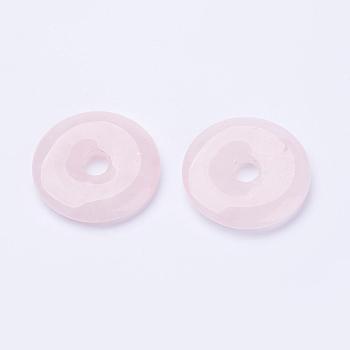 Natural Rose Quartz  Pendants, Donut/Pi Disc, Donut Width: 15.8~16mm, 39~40x6~7mm, Hole: 8mm