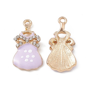 Alloy Rhinestone Pendants, with Enamel, Bowknot Dress with Polka Dots Pattern, Golden, Lilac, 27x13x3mm, Hole: 2mm