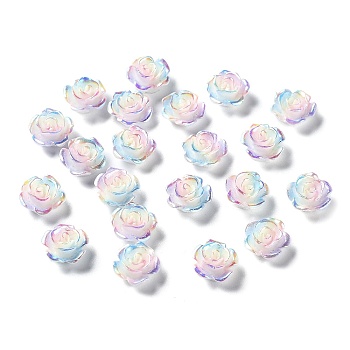 Tricolor Opaque Resin Cabochons, Rainbow Color Flower, Colorful, 10x10x4.5mm