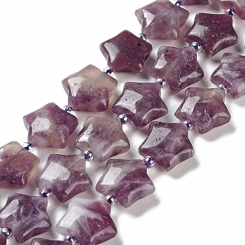 Natural Amethyst Beads Strands, with Seed Beads, Puffed Star, 14~15.5x15~16x6.5~7mm, Hole: 1mm, about 24~25pcs/strand, 15.55''~15.95''(39.5~40.5cm)