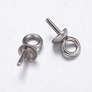 304 Stainless Steel Cup Pearl Peg Bails Pin Pendants, For Half Drilled Beads, Stainless Steel Color, 7x4mm, Hole: 1.5mm, Pin: 0.7mm