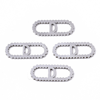 201 Stainless Steel Links Connectors, Laser Cut, Oval with Letter, Stainless Steel Color, Letter.D, 15x6x1mm, Hole: 4x5~7mm