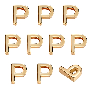 10Pcs Brass Charms, Long-Lasting Plated, Golden, Letter, Letter.P, P: 9x7x3mm, Hole: 1.6mm