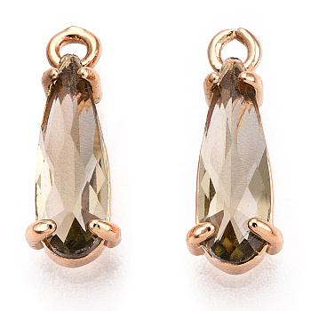 Faceted Glass Pendants, with Golden Tone Brass Open Back Settings, Teardrop, Peru, 14.5x4.5x4mm, Hole: 1.2mm