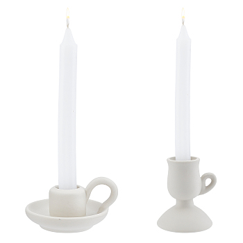 2Pcs 2 Style Ceramic Candle Holder, Taper Candle Holder, for Wedding Party Home Decoration, White, 60~120x50~80mm, Hole: 35mm, 1pc/style