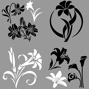 4Pcs 4 Styles PET Waterproof Self-adhesive Car Stickers, Reflective Decals for Car, Motorcycle Decoration, White & Black, May Lily, 200x200mm, 1pc/style