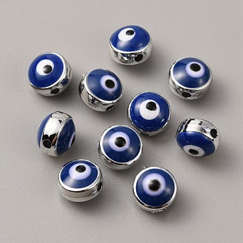 CCB Plastic Beads, with Double Side Enamel, Flat Round with Evil Eye, Midnight Blue, 8x5mm, Hole: 1.5mm